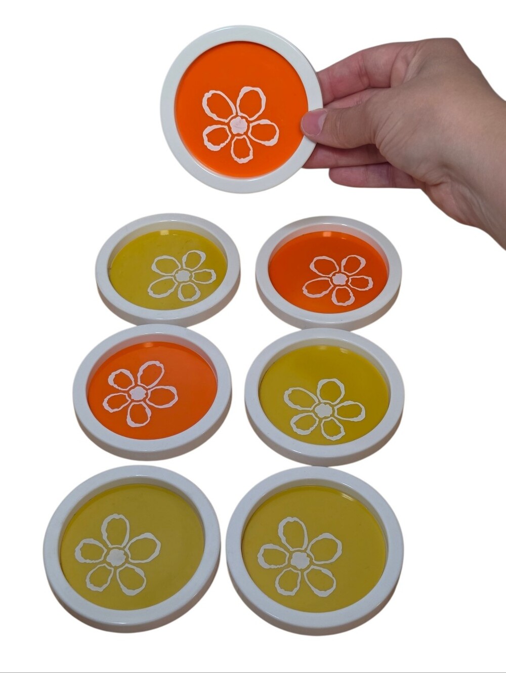 VTG 1967 Gessner Gesline Colorful Floral Plastic Stackable Sunny Drink Coasters